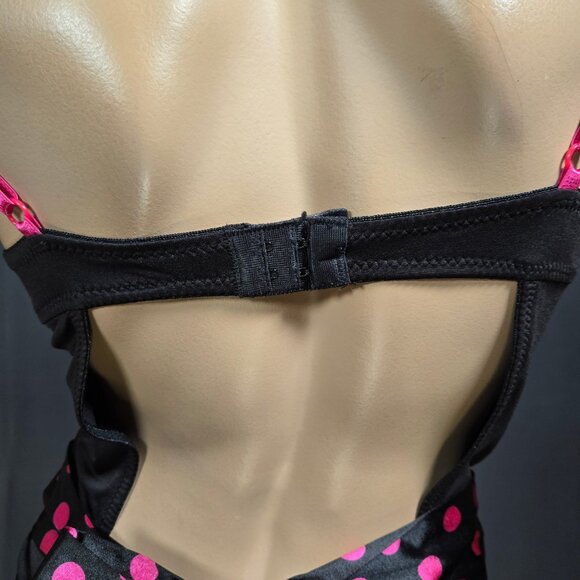 Y2K Rampage Babydoll Lingerie French Maid Mini Dress Size S Black Pink Polka Dot - Picture 9 of 11